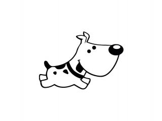 A drawing of "Patch", the white dog with black patches who is the Devon Loves Dogs mascot.