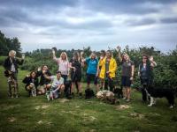 Group of people and dogs on the heaths