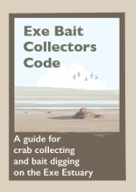 Illustration of an estuary at low tide on the front cover of the Exe Bait Collectors Code