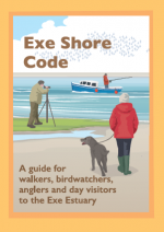 Illustration of a dog walker, bird watcher and angler on the front cover of the Exe Shore Code